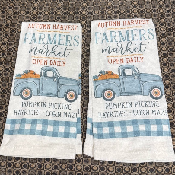 Other - Farmers Market Autumn Harvest Kitchen Towels - Blue Truck & Pumpkins